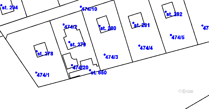 Parcela st. 474/3 v KÚ Malé Kyšice, Katastrální mapa
