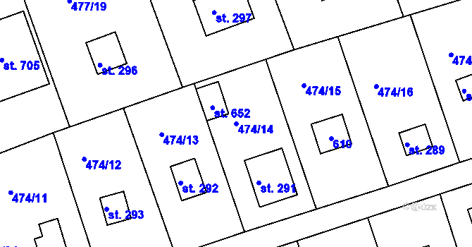 Parcela st. 474/14 v KÚ Malé Kyšice, Katastrální mapa