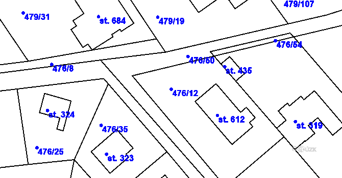 Parcela st. 476/12 v KÚ Malé Kyšice, Katastrální mapa