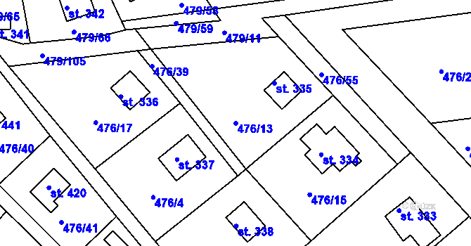 Parcela st. 476/13 v KÚ Malé Kyšice, Katastrální mapa