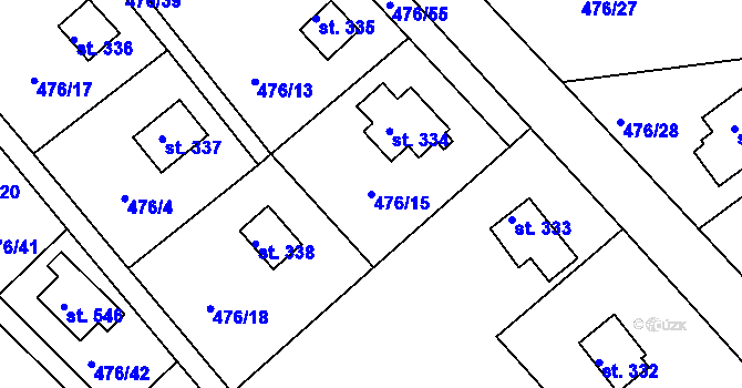 Parcela st. 476/15 v KÚ Malé Kyšice, Katastrální mapa