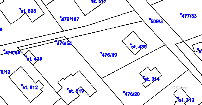 Parcela st. 476/19 v KÚ Malé Kyšice, Katastrální mapa