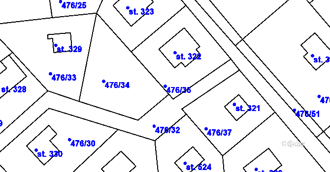 Parcela st. 476/36 v KÚ Malé Kyšice, Katastrální mapa