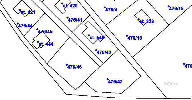 Parcela st. 476/42 v KÚ Malé Kyšice, Katastrální mapa