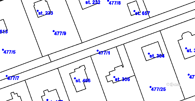 Parcela st. 477/1 v KÚ Malé Kyšice, Katastrální mapa