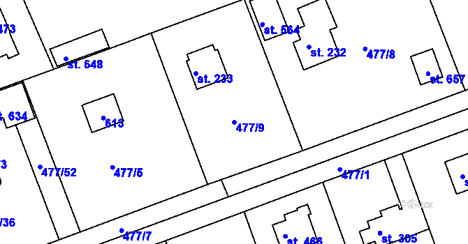 Parcela st. 477/9 v KÚ Malé Kyšice, Katastrální mapa