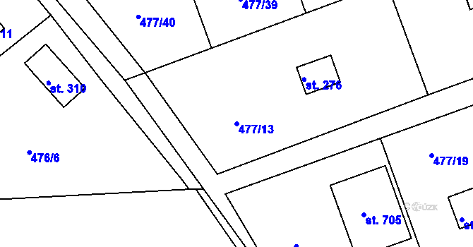 Parcela st. 477/13 v KÚ Malé Kyšice, Katastrální mapa