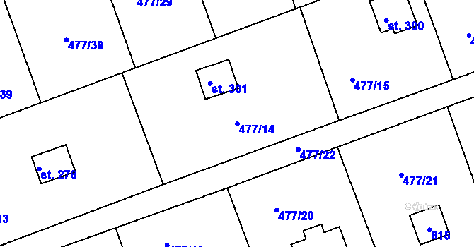 Parcela st. 477/14 v KÚ Malé Kyšice, Katastrální mapa