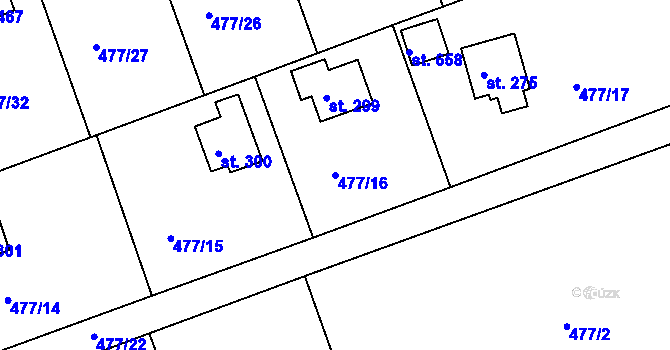 Parcela st. 477/16 v KÚ Malé Kyšice, Katastrální mapa