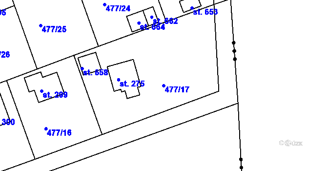 Parcela st. 477/17 v KÚ Malé Kyšice, Katastrální mapa