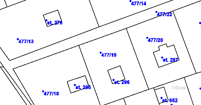 Parcela st. 477/19 v KÚ Malé Kyšice, Katastrální mapa