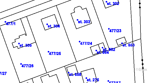 Parcela st. 477/24 v KÚ Malé Kyšice, Katastrální mapa