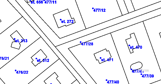 Parcela st. 477/28 v KÚ Malé Kyšice, Katastrální mapa