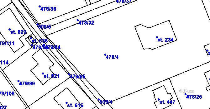 Parcela st. 478/4 v KÚ Malé Kyšice, Katastrální mapa