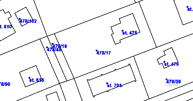 Parcela st. 478/17 v KÚ Malé Kyšice, Katastrální mapa