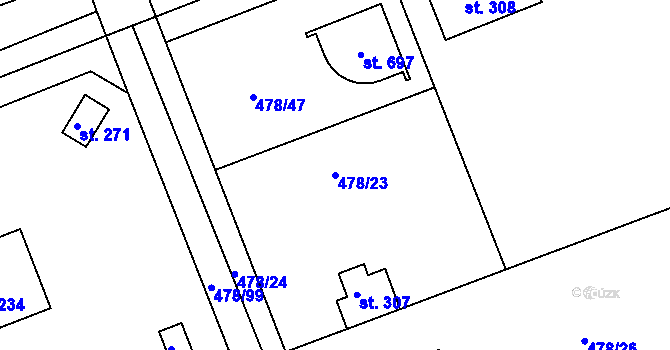 Parcela st. 478/23 v KÚ Malé Kyšice, Katastrální mapa