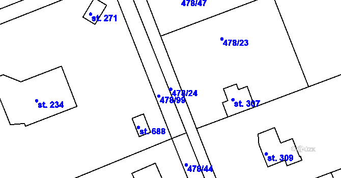 Parcela st. 478/24 v KÚ Malé Kyšice, Katastrální mapa