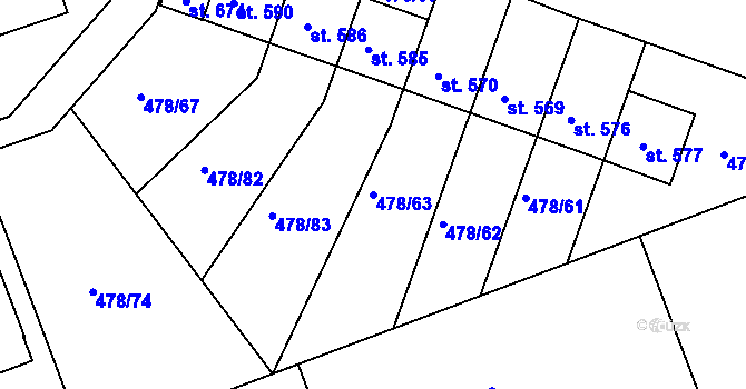 Parcela st. 478/63 v KÚ Malé Kyšice, Katastrální mapa