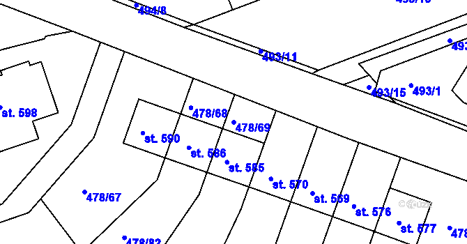Parcela st. 478/69 v KÚ Malé Kyšice, Katastrální mapa