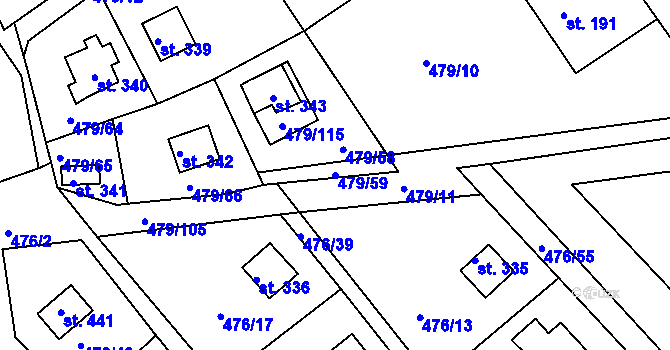 Parcela st. 479/59 v KÚ Malé Kyšice, Katastrální mapa