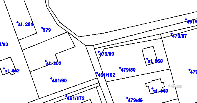 Parcela st. 479/69 v KÚ Malé Kyšice, Katastrální mapa