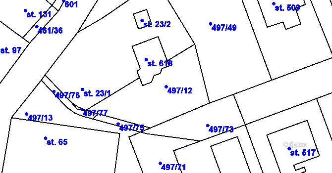 Parcela st. 497/12 v KÚ Malé Kyšice, Katastrální mapa