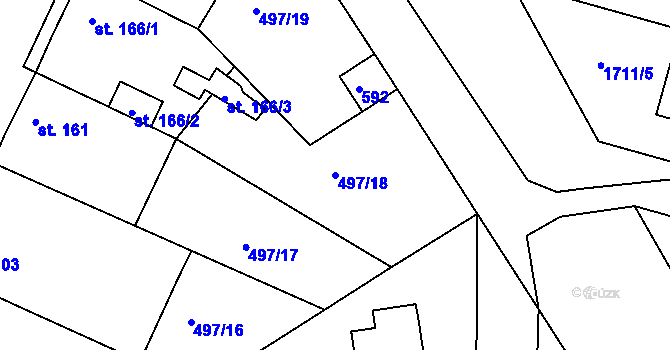Parcela st. 497/18 v KÚ Malé Kyšice, Katastrální mapa
