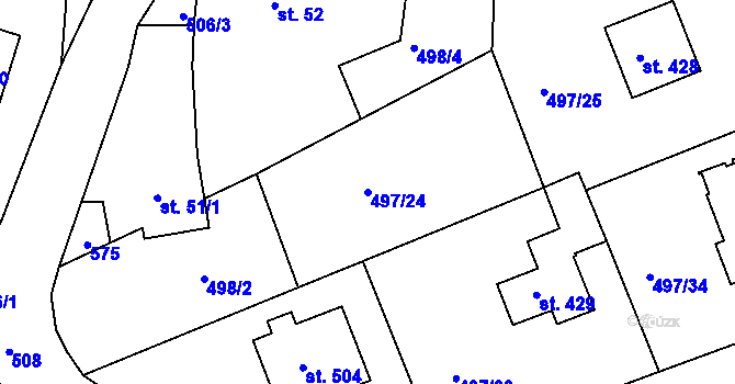 Parcela st. 497/24 v KÚ Malé Kyšice, Katastrální mapa