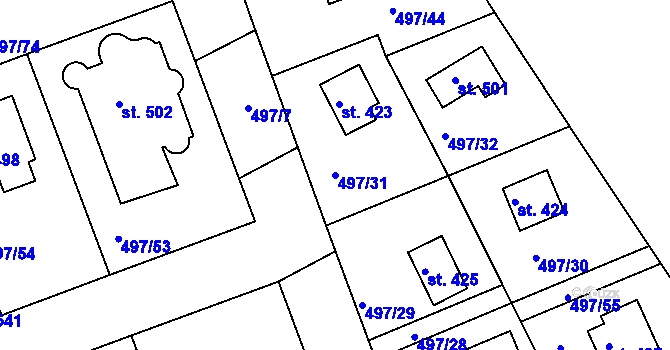 Parcela st. 497/31 v KÚ Malé Kyšice, Katastrální mapa