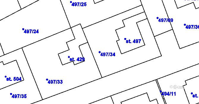 Parcela st. 497/34 v KÚ Malé Kyšice, Katastrální mapa