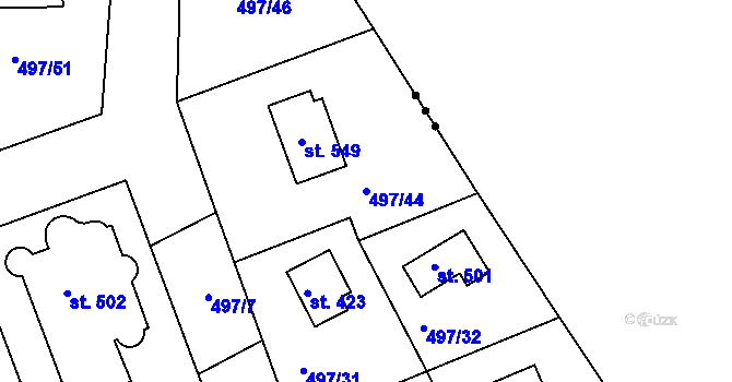 Parcela st. 497/44 v KÚ Malé Kyšice, Katastrální mapa