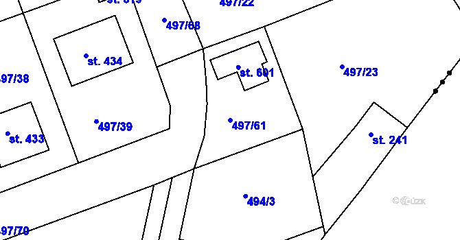 Parcela st. 497/61 v KÚ Malé Kyšice, Katastrální mapa