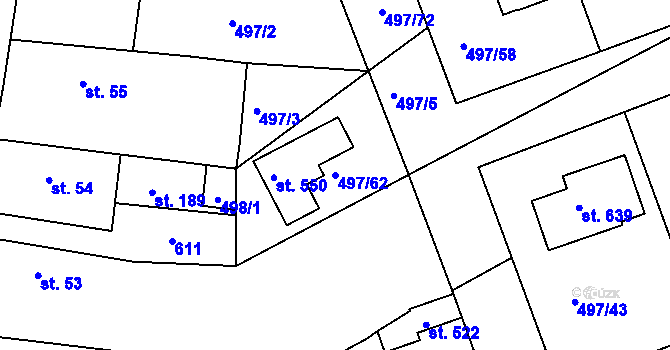 Parcela st. 497/62 v KÚ Malé Kyšice, Katastrální mapa