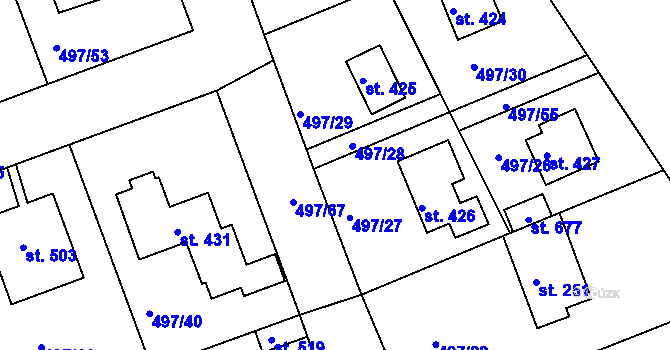 Parcela st. 497/63 v KÚ Malé Kyšice, Katastrální mapa