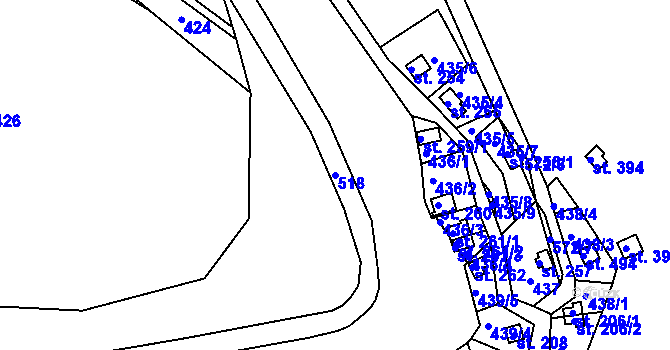 Parcela st. 518 v KÚ Malé Kyšice, Katastrální mapa