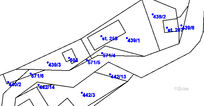 Parcela st. 571/4 v KÚ Malé Kyšice, Katastrální mapa
