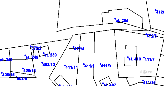 Parcela st. 572/3 v KÚ Malé Kyšice, Katastrální mapa