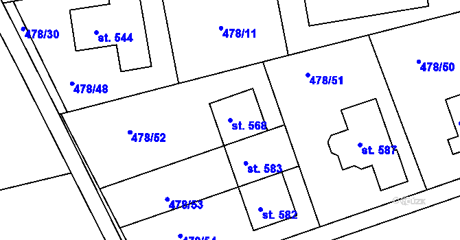 Parcela st. 568 v KÚ Malé Kyšice, Katastrální mapa
