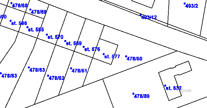 Parcela st. 577 v KÚ Malé Kyšice, Katastrální mapa