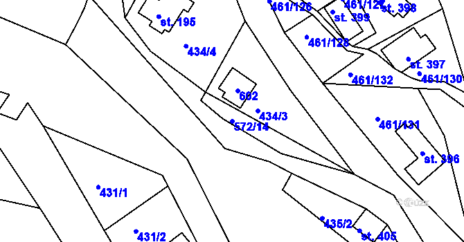 Parcela st. 572/14 v KÚ Malé Kyšice, Katastrální mapa