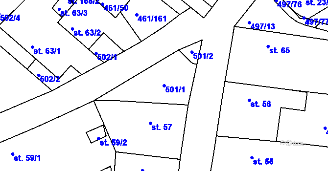 Parcela st. 501/1 v KÚ Malé Kyšice, Katastrální mapa