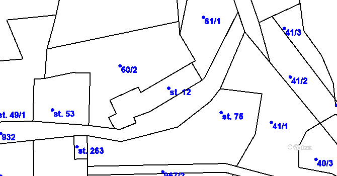 Parcela st. 12 v KÚ Malé Přílepy, Katastrální mapa