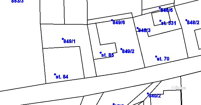 Parcela st. 85 v KÚ Malé Přílepy, Katastrální mapa