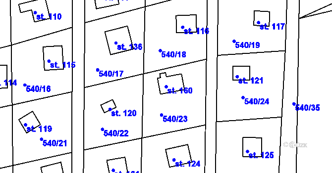 Parcela st. 160 v KÚ Malé Přílepy, Katastrální mapa