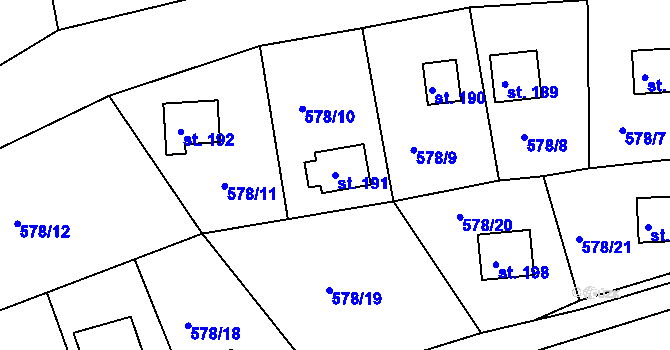 Parcela st. 191 v KÚ Malé Přílepy, Katastrální mapa