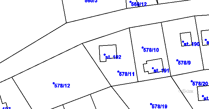 Parcela st. 192 v KÚ Malé Přílepy, Katastrální mapa