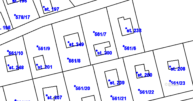 Parcela st. 200 v KÚ Malé Přílepy, Katastrální mapa