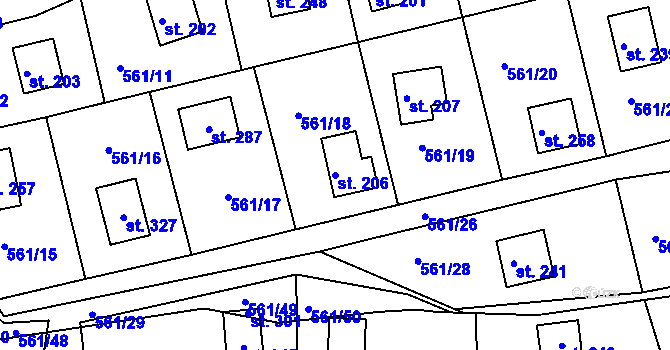 Parcela st. 206 v KÚ Malé Přílepy, Katastrální mapa