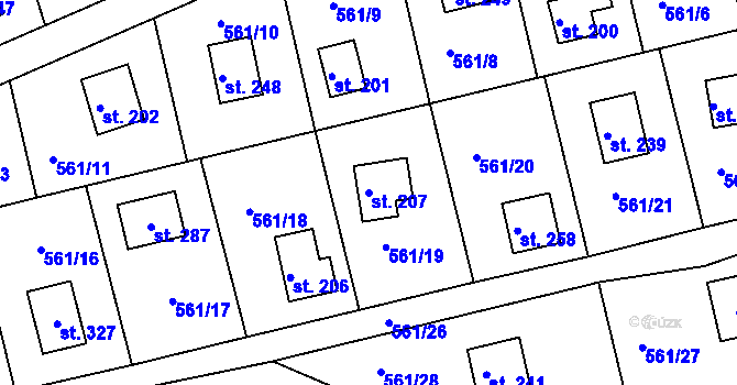 Parcela st. 207 v KÚ Malé Přílepy, Katastrální mapa
