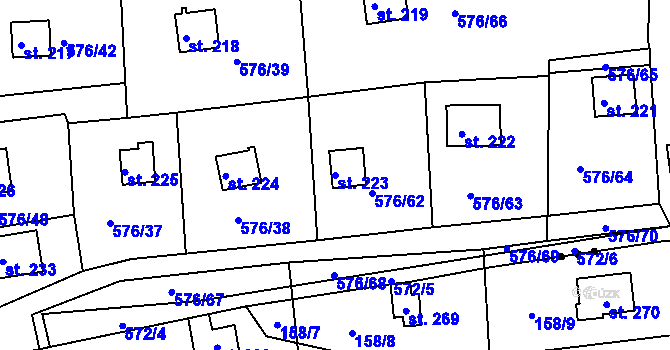 Parcela st. 223 v KÚ Malé Přílepy, Katastrální mapa